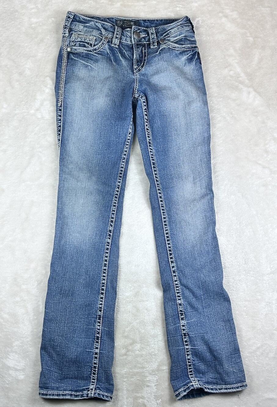 Silver Jeans Womens 26x33 Blue Suki Flap 17" Boot Thick Stitch Rockabilly Biker